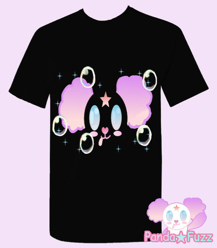 Kawaii Fairy Kei Pastel Black Panda TShirt Panda Fuzz T-shirt Bubbles
