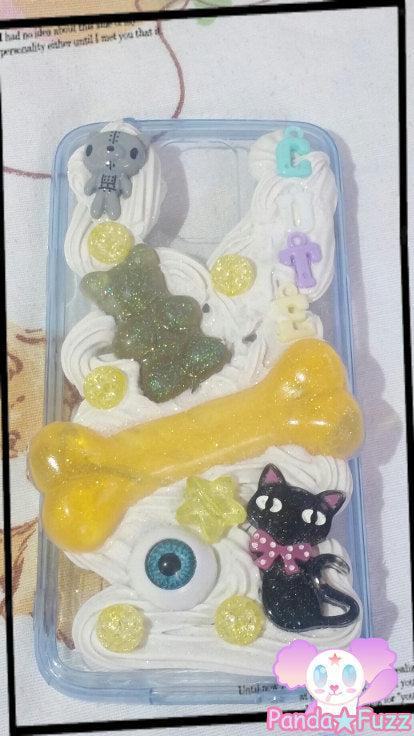 DISCOUNTED READY To SHIP Kawaii Spooky Creepy Cute Samsung Galaxy 5 Deco Case Black Cat Bone Eye Ball Pastel Goth